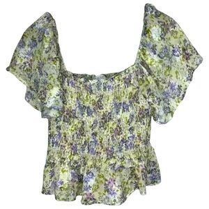 ASTR The Label January Size Medium Ivory Lilac Floral Smocked Crop Top Romantic